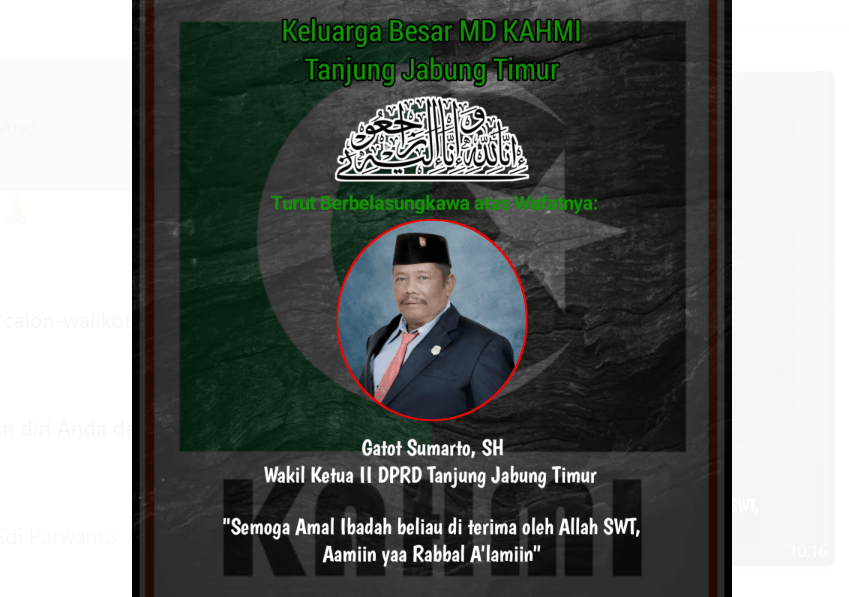 wakil ketua dprd kabupaten tanjung jabung timur, gatot sumarto.