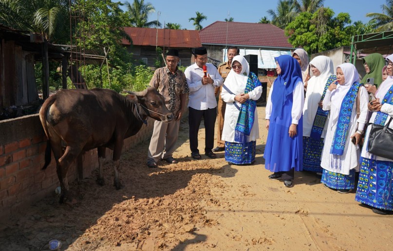 Hj. Hesti Haris bersama BKMT dan Posyandu Serahkan Hewan Kurban di Desa Tangkit dan Kelurahan Kasang